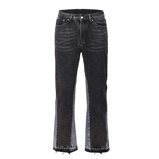 Vintage Patchwork Flare Jeans Urbain Hommes Streetwear Large Jambe Denim Pantalon Hip Hop Noir Colorblock Slim Fit Denim Jeans pour Hommes