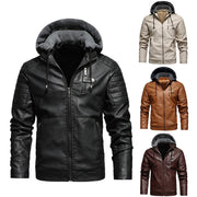 Men&#39;s Fleece Liner PU Leather Jackets Coats With Hood Autumn Winter Casual Motorcycle Jacket For Men Windbreaker Biker Jackets
