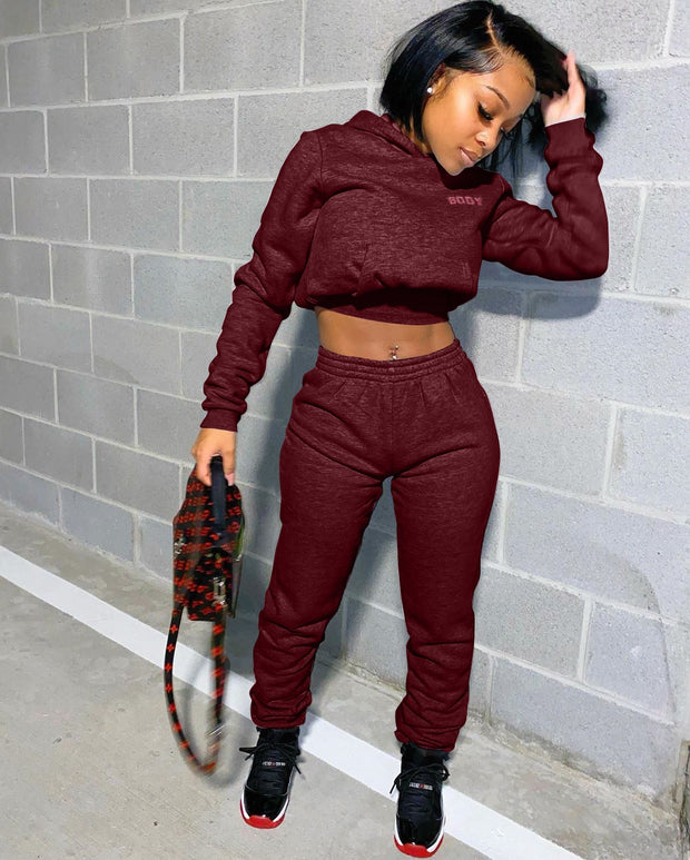 Imcute Sporty 2 Piece Set Hoodies Sweatshirt Crop Tops Letter Sweatpants Fall Winter Clothes Women Outfits Casual Tracksuits