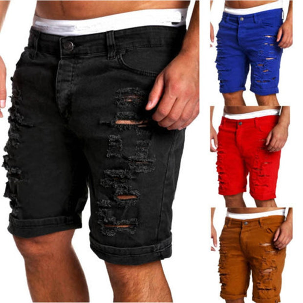 Men&#39;s Denim Chino Fashion Shorts Washed Denim Boy Skinny Runway Short Men Jeans Shorts Homme Destroyed Ripped Jeans Plus Size