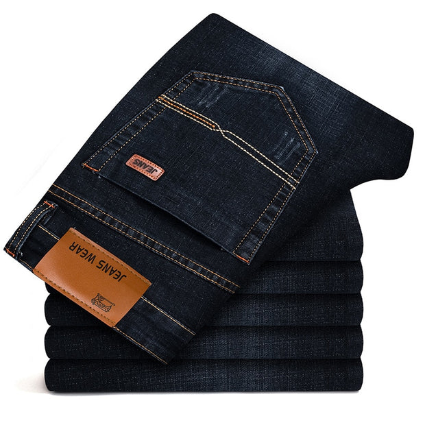 Men&#39;s Brand Stretch Jeans 2021 New Business Casual Slim Fit Denim Pants Black Blue Trousers Jeans Male