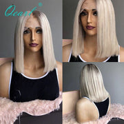 Ashy Grey Blonde Human Hair Lace Front Wig Short Bob Straight Frontal Wigs Platinum White Highlights 13x1 Virgin Hair 150% Qearl