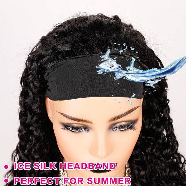 Bandeau perruque cheveux humains vague d'eau sans colle brésilien Remy Wate bandeau bouclé demi perruques pour les femmes noires 150% 30 à 36 pouces