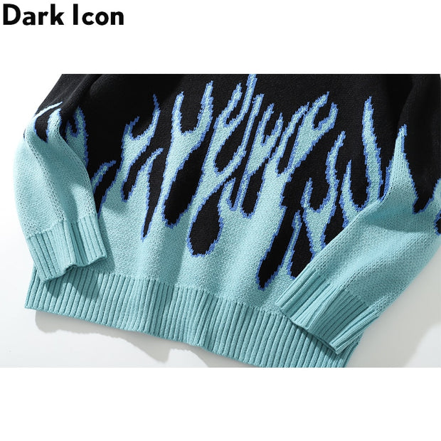 DARK ICON Blue Flame Sweater Me 2019 Hiver Streetwear Hommes Chandails Pull Tricots Pull pour Hommes
