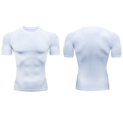 男士跑步压缩 T 恤速干足球服健身紧身运动服健身房运动短袖衬衫透气