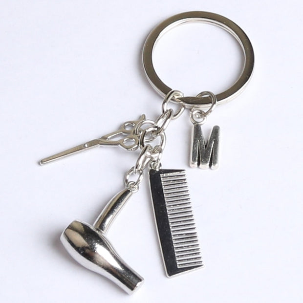 2020发型师必备电吹风剪刀梳子装饰钥匙扣美发师礼品钥匙扣电吹风字母钥匙圈