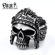 BEIER Chief 不锈钢美国印第安纳摩托车骑士时尚男式骷髅戒指 BR8-231 美国尺寸 7-13