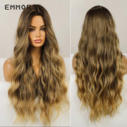 Emmor  Synthetic Wigs Long Wavy Ombre Brown with BlondeNatural Hair Wigs for Women Cosplay Wigs Heat Resistant Fiber Hair Wig
