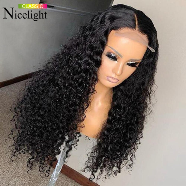 Nicelight Indian Deep Wave Closure Wig Human Hair Lace Wig Natural Remy Pre Plucked Bleached Knots Wigs 4x4 Curly Lace Wig