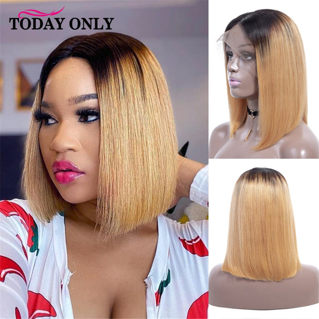 Bob Wig Lace Front Human Hair Wigs 1b/27 Honey Blonde Highlight Straight Wig Cheap Human Hair Wigs Pre Plucked 13x4 lace Wig
