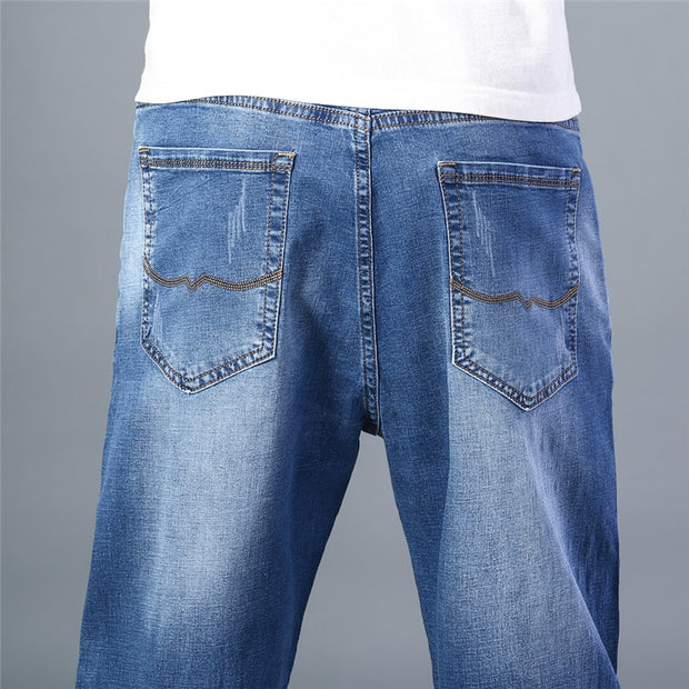 6 Colors Spring Summer Men&#39;s Thin Straight-leg Loose Jeans Classic Style  Advanced Stretch Baggy Pants Male Plus Size 40 42 44