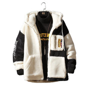 Bomber Black White Jacket Men&#39; Winter Thick Warm Fleece Teddy Coat For Mens SportWear Male Fluffy Fleece Hoodies Coat