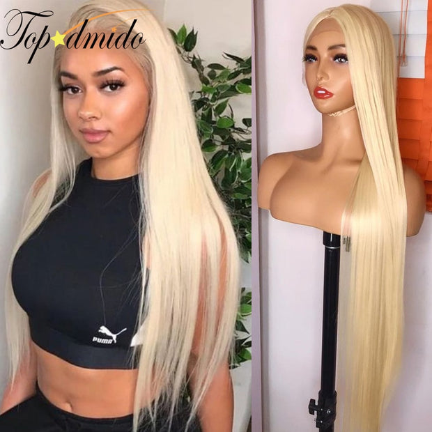 Topodmido Blonde Color 13x4 Lace Front Wigs Baby Hair 24inch Brazilian Straight Remy Human Hair Wigs for Women 613 Color Wigs