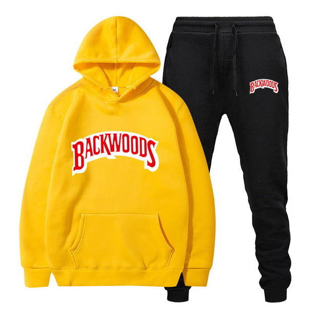 fashion brand Backwoods Men&#39;s Set Fleece Hoodie Pant Thick Warm Tracksuit Sportswear Hooded Track Suits Male Sweatsuit Tracksuit