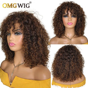 Ombre Two Tone Brown Bob Curly Wig With Bangs 180% Full Machine Made Wig Glueless Brazilian Remy Human Hair Wigs For Black Women
