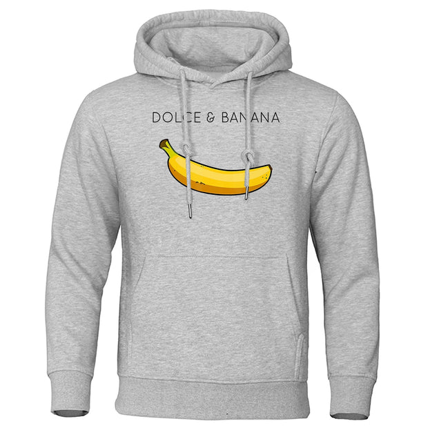 Dolce &amp; banane impression hommes sweat mode décontracté sweats à capuche automne hauts pullover poche polaire chaud vêtements de sport homme