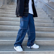 Men Jeans Wide Leg Denim Cargo jean pants Loose Straight Baggy Men&#39;s Jeans hip hop Streetwear Skateboard  Neutral denim Trousers