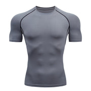 男士跑步压缩 T 恤速干足球服健身紧身运动服健身房运动短袖衬衫透气