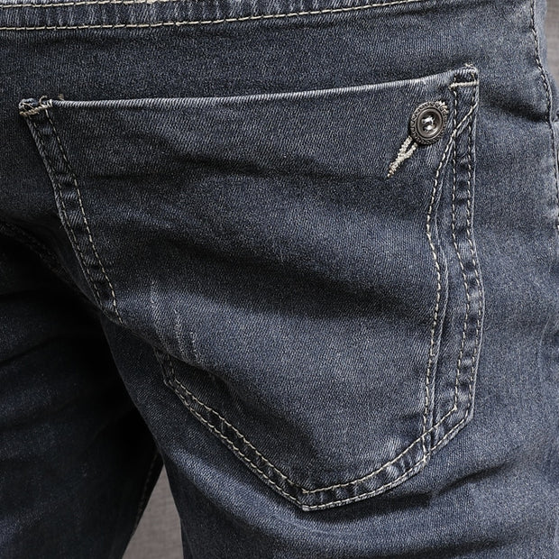Newly Designer Fashion Men Jeans Retro Blue Gray Slim Fit Elastic Casual Denim Pencil Pants Korean Style Streetwear Trousers
