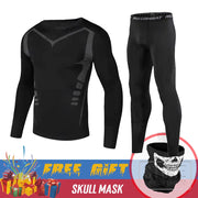 黑色男式保暖内衣套装摩托车 4 季滑雪保暖内衣运动服紧身长衬衫和上衣套装服装