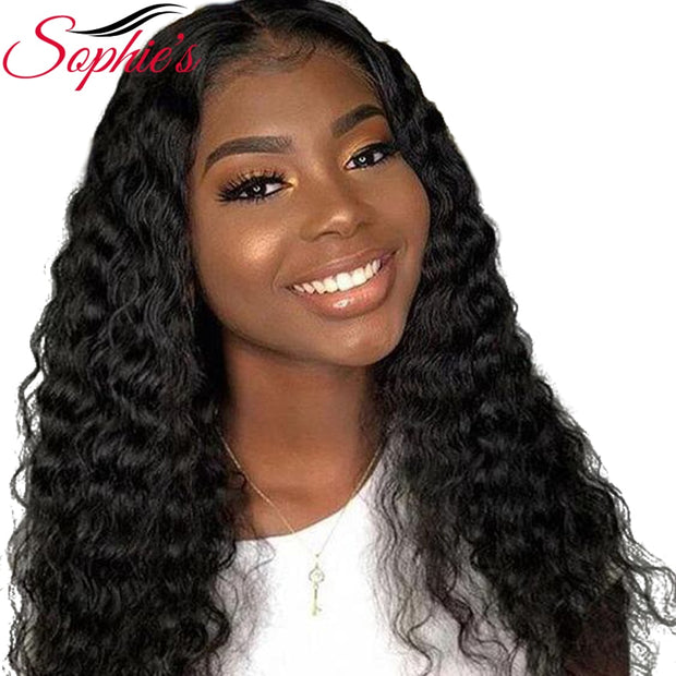 Sophies Deep Wave 4*4 Lace Closure Human Hair Wigs For Black Women Pre Plucked Hairline 150% Density Brazilian Non-Remy Hair