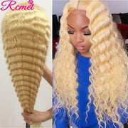 42&#39;&#39; 13X4 Deep Wave 613 Blonde Lace Front Human Hair Wigs Pre Plucked With Baby Hair Curly Lace Frontal Wig Remy Brazilian 150