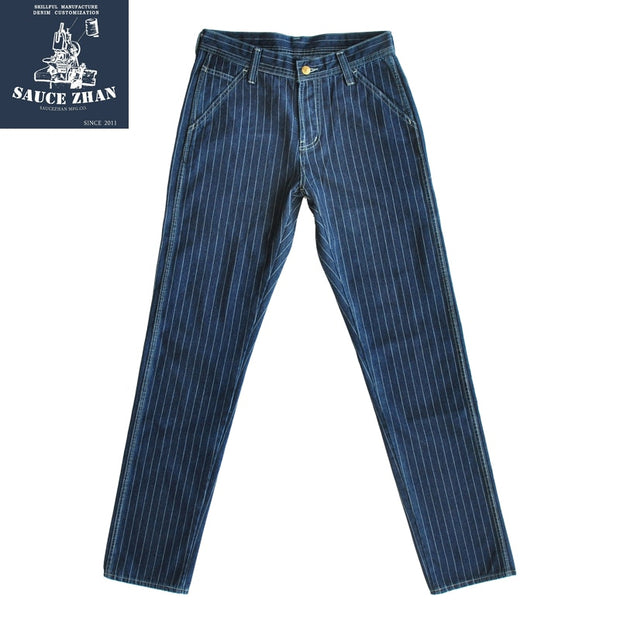 Saucezhan Striped Jeans Men Vintage Men Jeans  Denim Overalls Men Jeans American Railroad Work Pants Overalls jeans Slim Fit