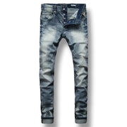 Mode italienne hommes jean rétro gris clair bleu élastique coton Slim Fit déchiré jean hommes Vintage Designer Denim boutons pantalon