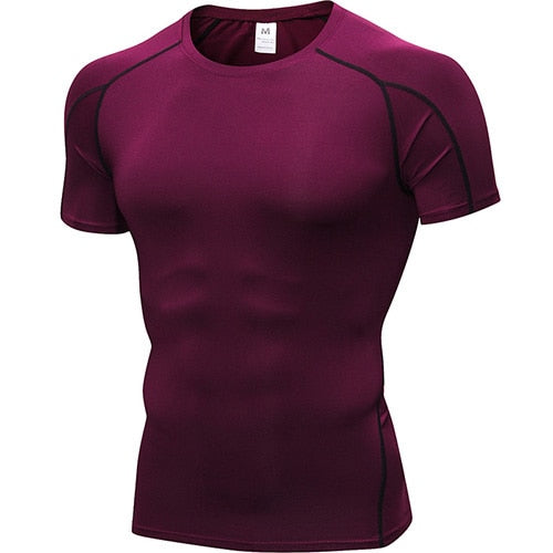 New Men&#39;s Short Sleeve Rashgard Compression Running T Shirt Men Quick Dry Gym Fitness Running Sports Tights Men&#39;s Sportswear