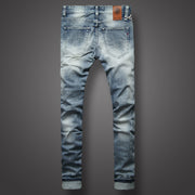 Italian Fashion Men Jeans Retro Light Gray Blue Elastic Cotton Slim Fit Ripped Jeans Men Vintage Designer Denim Buttons Pants