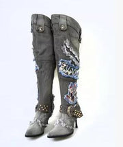 APsavings KNCOKAR New Blue Denim Water Wash Knee High  Stiletto Heels Pumps Cowboy Women&amp;#39;s Shoes High Heels Jean Knight Boots