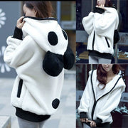 kawaii Hoodies Women fur Coat sweatshirt zip-up Cute Panda Ear cap autumn winter Warm Hooded turtleneck Outerwear sudadera mujer
