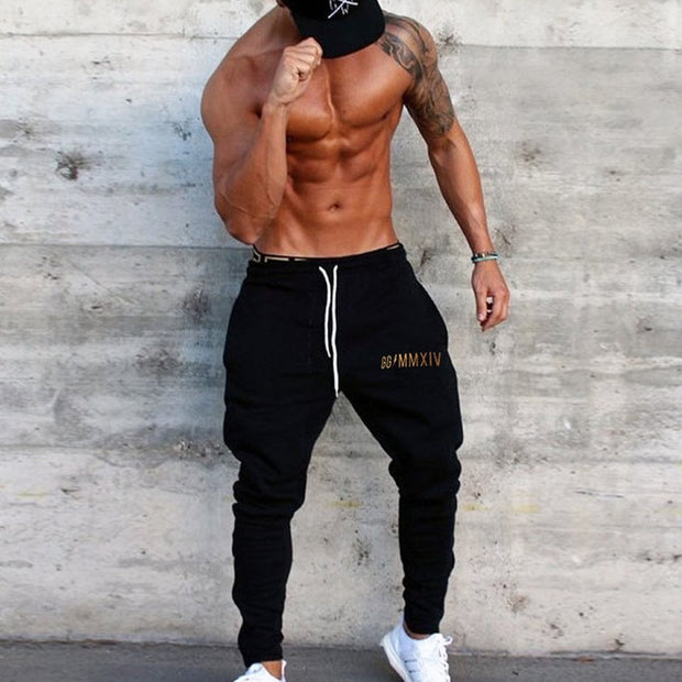 Black Joggers Sweatpants Men Cotton Print Casual Pants Gym Fitness Slim Drawstring Trousers Male Sportswear Running Track pants