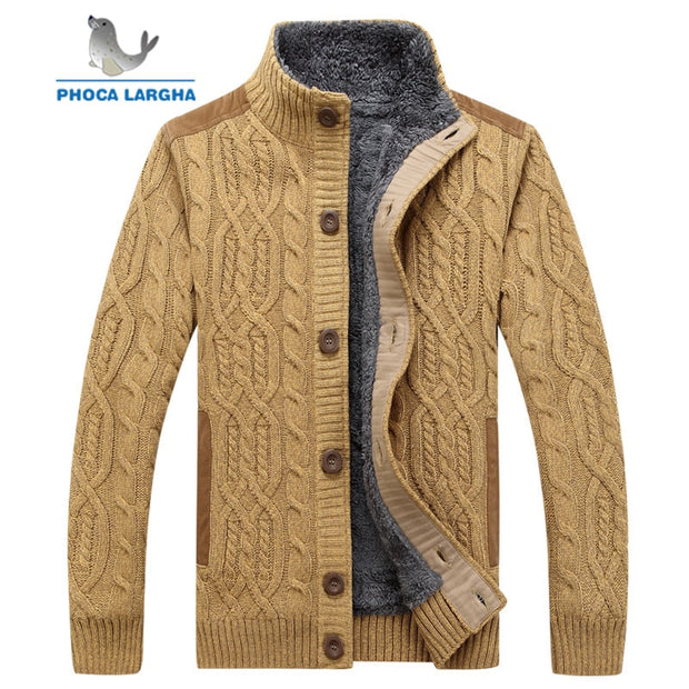 Men&#39;s Sweaters Winter Warm Thick Velvet Sweatercoat Single-breasted Cardigan Men Casual Sweaters Pattern Knitwear size 3XL
