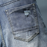 Ripped Jeans For Men Skinny Slim Fit Light Blue Spring 2021 New Frayed Streetwear Hip Hop Denim Pants Patchwork Men&#39;s Trousers