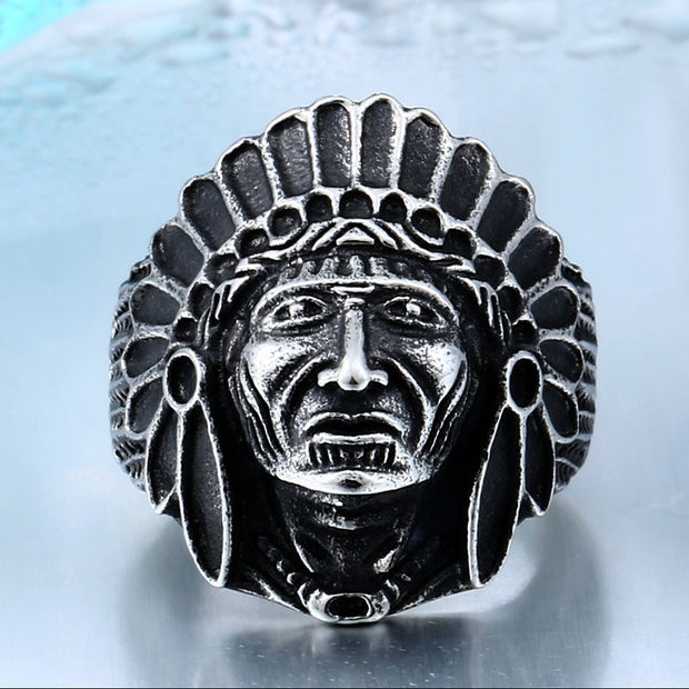 BEIER Chief 不锈钢美国印第安纳摩托车骑士时尚男式骷髅戒指 BR8-231 美国尺寸 7-13