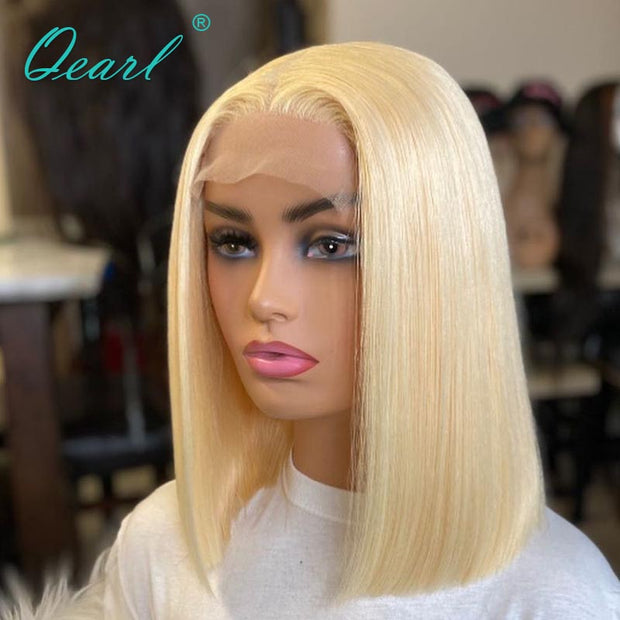 Women&quot;s Human Hair Lace Wigs Short Bob Lace Part Frontal Wig Ombre Ash Blonde Grey Highlights 13x1 Wavy Virgin Hair 150% Qearl