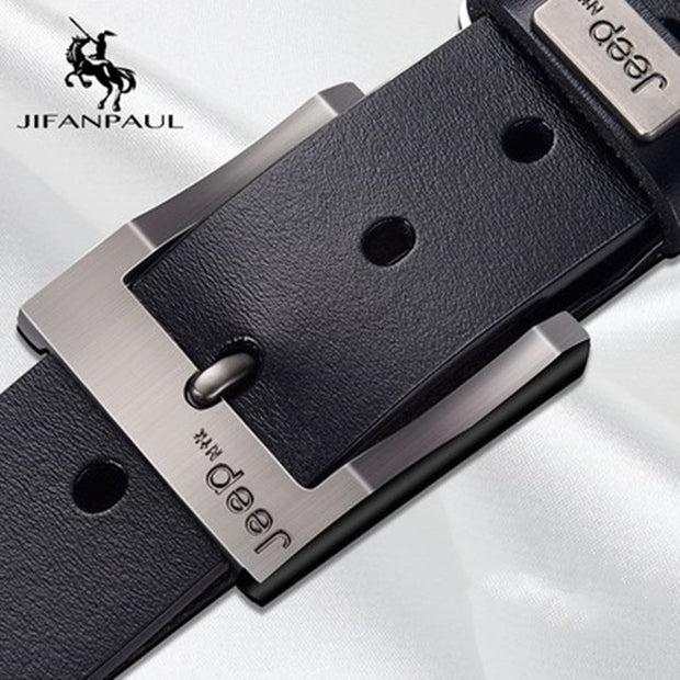JIFANPAUL Men&#39;s genuine leather luxury brand belt high quality alloy pin buckle men&#39;s business retro youth with jeans new belt