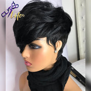 Short Cut Pixie Cut Wigs Wave Wavy Hair Peruvian Remy Human Hair Wig For Women Full Machine Made Wig Black Fast Shipping Culife