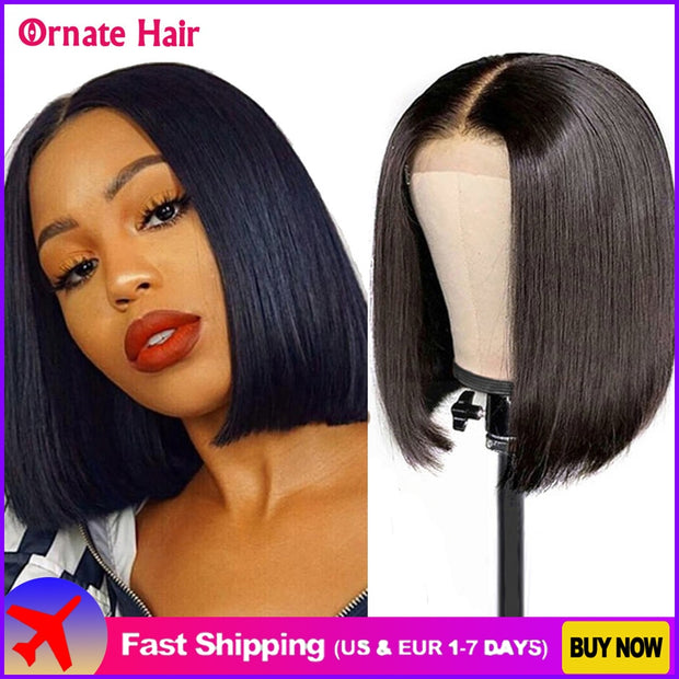 Straight Bob Wig Lace Front Human Hair Wigs Brazilian Short Bob Wig Pre-Plucked Natural Color Human Hair Lace Closure Wigs 150%D