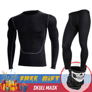 BLACK Men&#39;s Thermal Underwear Set Motorcycle 4  Seasons Skiing Warm Base Layers Sportwear Tight Long shirt &amp; Tops Set clothing