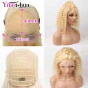 Kinky Curly Wig Blonde Bob Perruque Brésilienne 13x4 Dentelle Frontale Perruques de Cheveux Humains Blonde Bouclés Perruque de Cheveux Humains Avec Frontal Yimeishun