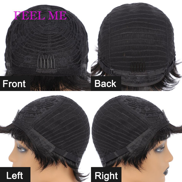 FEEL ME Short Cute Pixie Cut Wigs Straight Hair Peruvian Remy Human Hair Wig For Black Women Natural Short Wig Fast Shipping