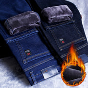 2022 hiver nouveaux hommes chaud Slim Fit jean affaires mode épaissir Denim pantalon polaire Stretch marque pantalon noir bleu