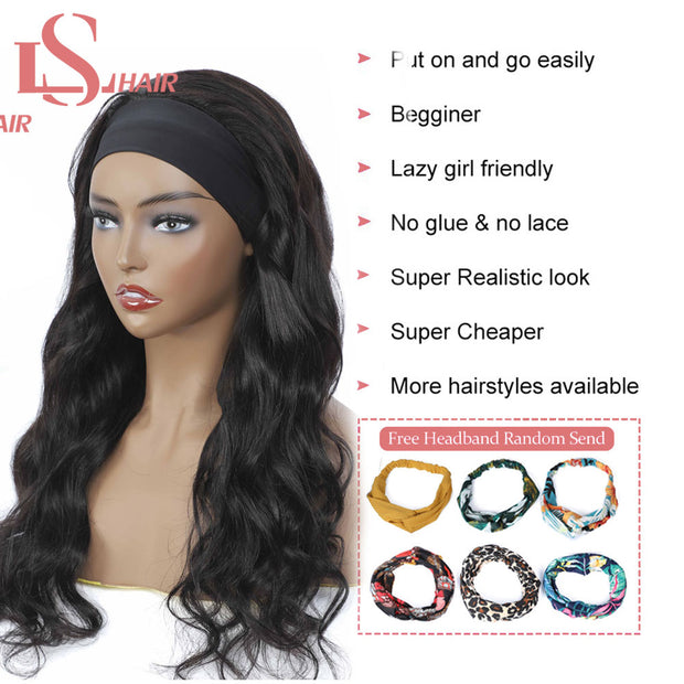 LS HAIR Body Wave Headband Wig Human Hair Long Glueless Brazilian Remy Wigs For Black Women Remy Full Machine Made Scarf Wigs