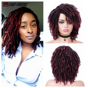 Wignee Short Soft Brown Synthetic Wigs For Women Faux locs Afro Kinky Curly Braiding Hair With Bangs Crochet Twist Hair Wigs