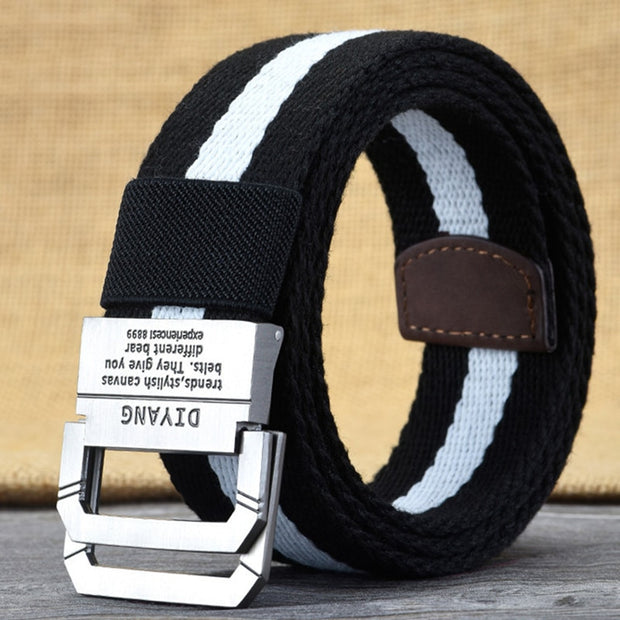 Men&#39;s and Women&#39;s Spring and Autumn Youth Double Ring Buckle Color Matching Adjustable Length Jeans Canvas Belt