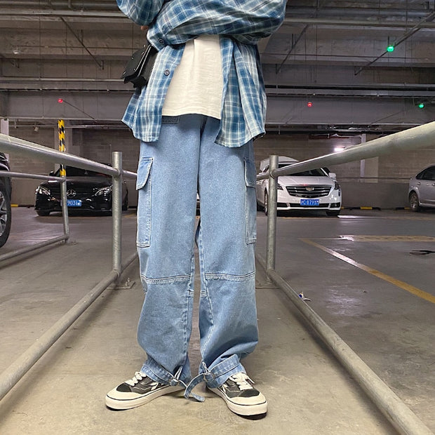 Hommes Jeans jambe large Denim Cargo jean pantalon ample droite Baggy hommes Jeans hip hop Streetwear Skateboard Neutre denim pantalon