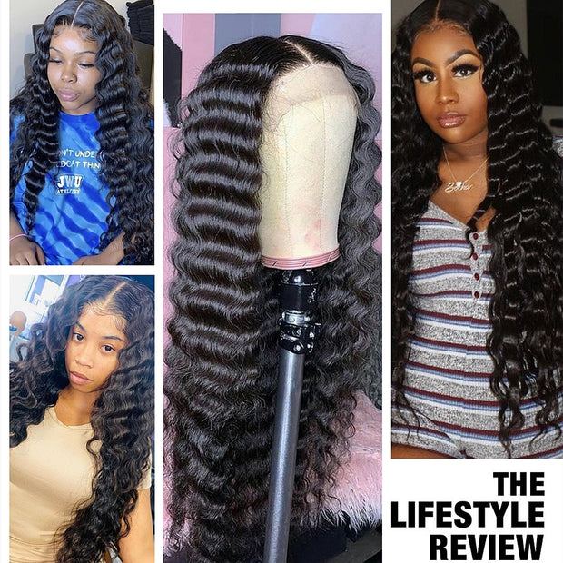 Royal Lace Front Wig 10A Deep Curly Wave Lace Front Wig  Remy Brazilian Human Hair Pre Plucked Lace Front Wigs For Black Women