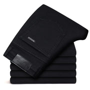 Men&#39;s Stretch Black Jeans Classic Style Business Fashion Pure Black Slim-fit Denim Pants Male Brand Casual Trousers